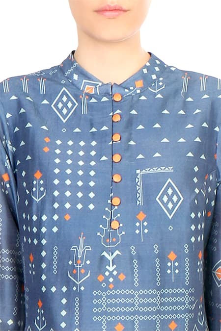 Buy Soup By Sougat Paul Blue Round Chanderi Printed Kurta With Palazzos Online at Aza Fashions Buy_Soup By Sougat Paul_Blue Round Chanderi Printed Kurta With Palazzos _Online_at_Aza_Fashions