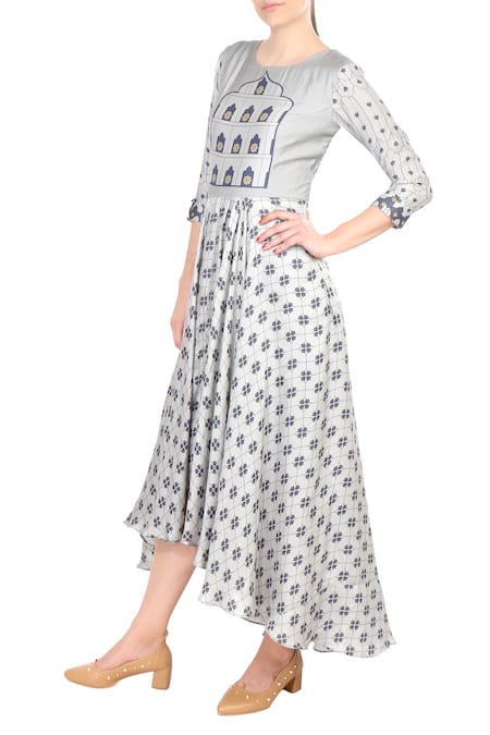 Soup By Sougat Paul Grey printed high-low cotton dress 