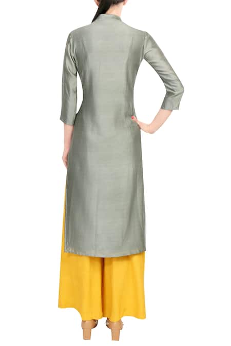 Soup By Sougat Paul Grey embroidered chanderi kurta with yellow palazzos 
