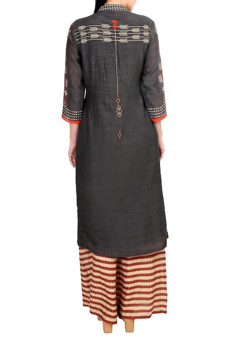 Soup By Sougat Paul Black printed chanderi kurta with pants 
