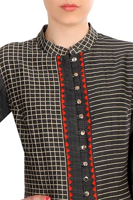 Buy Soup By Sougat Paul Black Round Printed Chanderi Kurta With Pants Online at Aza Fashions Buy_Soup By Sougat Paul_Black Round Printed Chanderi Kurta With Pants _Online_at_Aza_Fashions