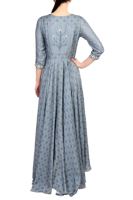 Shop Soup By Sougat Paul Blue Satin Asymmetric Maxi Dress at Aza Fashions Shop_Soup By Sougat Paul_Blue Satin Asymmetric Maxi Dress _at_Aza_Fashions