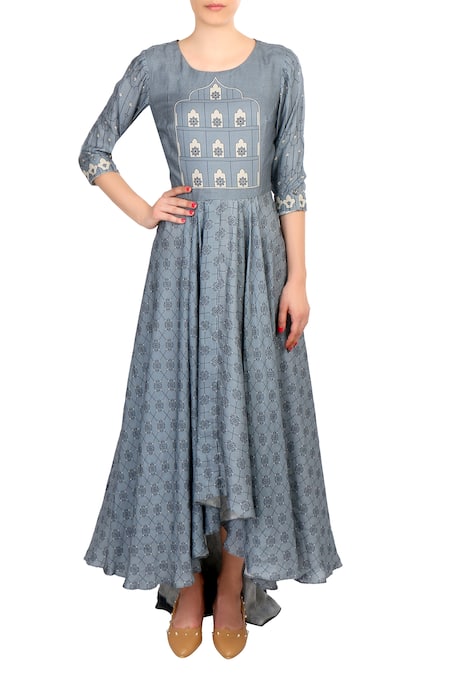 Soup By Sougat Paul Blue Satin Asymmetric Maxi Dress Online at Aza Fashions Soup By Sougat Paul_Blue Satin Asymmetric Maxi Dress _Online_at_Aza_Fashions