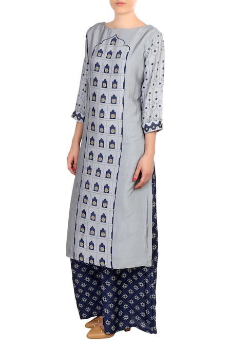 Soup By Sougat Paul Blue printed chanderi kurta with palazzos 