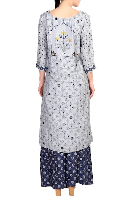 Soup By Sougat Paul Blue printed chanderi kurta with palazzos 