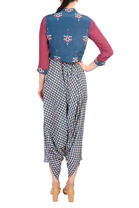 Soup By Sougat Paul Draped Jumpsuit With Printed Jacket 