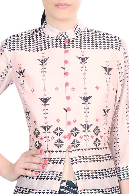 Buy_Soup By Sougat Paul_Blue Chanderi Pink Front Open Kurta With Lehenga _Online_at_Aza_Fashions