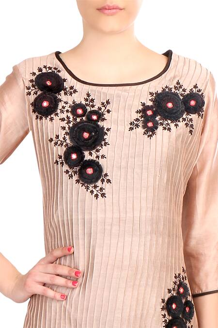 Buy Soup By Sougat Paul Beige Chanderi Floral Round Layered Kurta Online at Aza Fashions Buy_Soup By Sougat Paul_Beige Chanderi Floral Round Layered Kurta _Online_at_Aza_Fashions