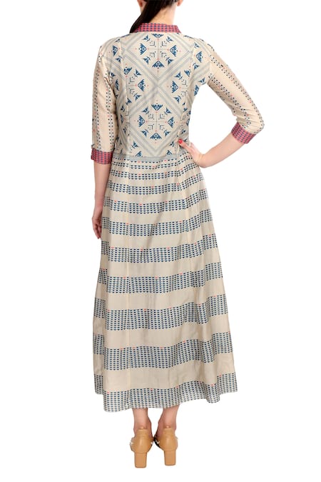Soup By Sougat Paul Blue printed layered chanderi dress 