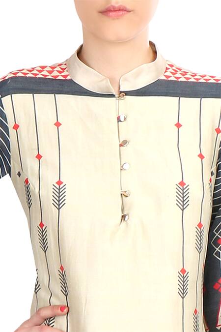 Buy_Soup By Sougat Paul_Black High Mandarin Chanderi Printed Kurta With Palazzo Pants _Online_at_Aza_Fashions