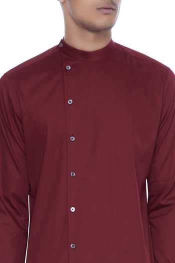 MR. Ajay Kumar_Maroon , Satin, Lycra High-low Kurta And Straight Pant Set_at_Aza_Fashions
