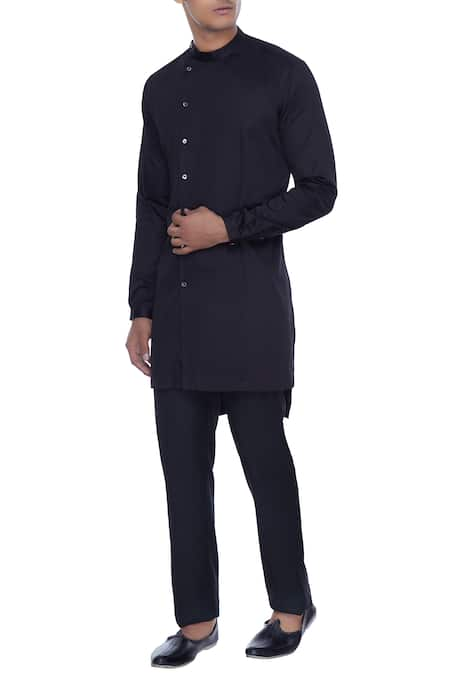 Mr. Ajay Kumar Black Cotton Kurta Style Shirt  