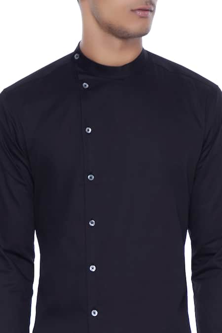MR. Ajay Kumar_Black Cotton Button Down High-low Kurta_at_Aza_Fashions