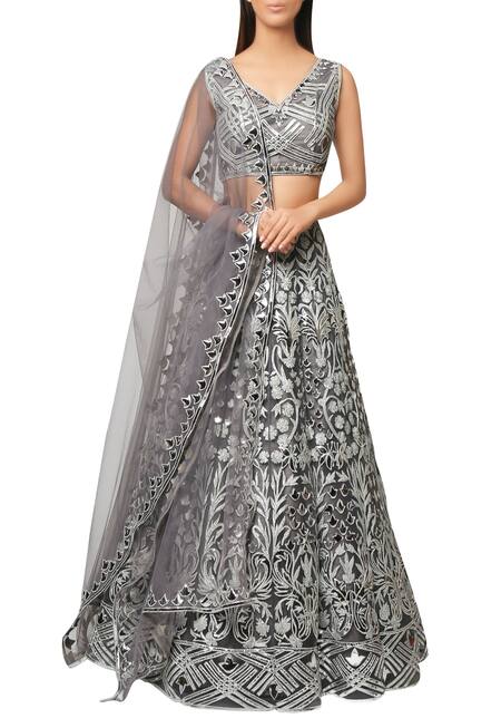 Buy Reeti Arneja Steel Grey Embroided Net Lehenga And Shantoon Blouse. Online at Aza Fashions Buy_Reeti Arneja_Steel Grey Embroided Net Lehenga And Shantoon Blouse._Online_at_Aza_Fashions