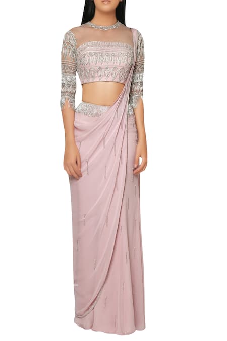 Reeti Arneja Pink Kutdana Fringe Draped Saree