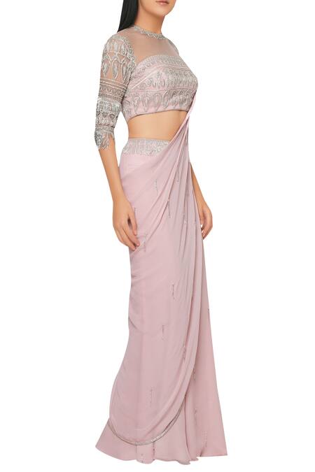 Reeti Arneja Pink Kutdana Fringe Draped Saree Online at Aza Fashions Reeti Arneja_Pink Kutdana Fringe Draped Saree_Online_at_Aza_Fashions