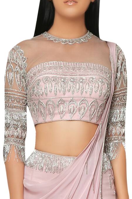 Buy Reeti Arneja Pink Kutdana Fringe Draped Saree Online at Aza Fashions Buy_Reeti Arneja_Pink Kutdana Fringe Draped Saree_Online_at_Aza_Fashions