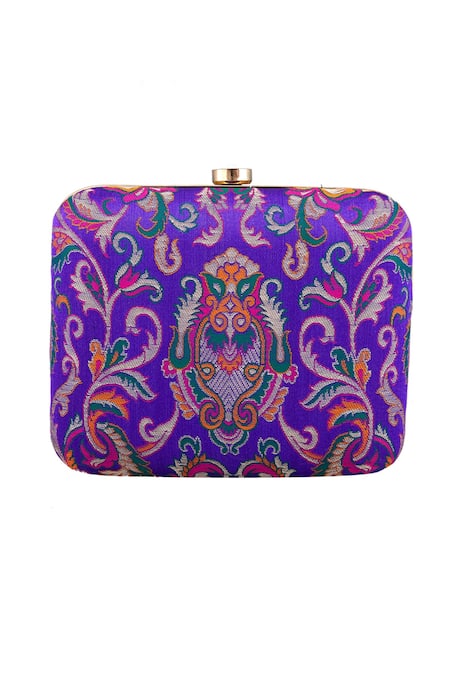 Crazy Palette_Purple Hand Painted Elephant And Pearl Clutch _Online_at_Aza_Fashions