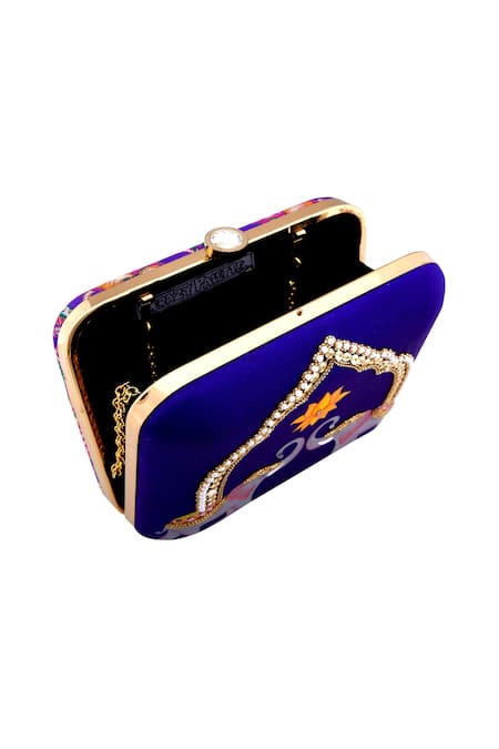 Buy_Crazy Palette_Purple Hand Painted Elephant And Pearl Clutch _Online_at_Aza_Fashions