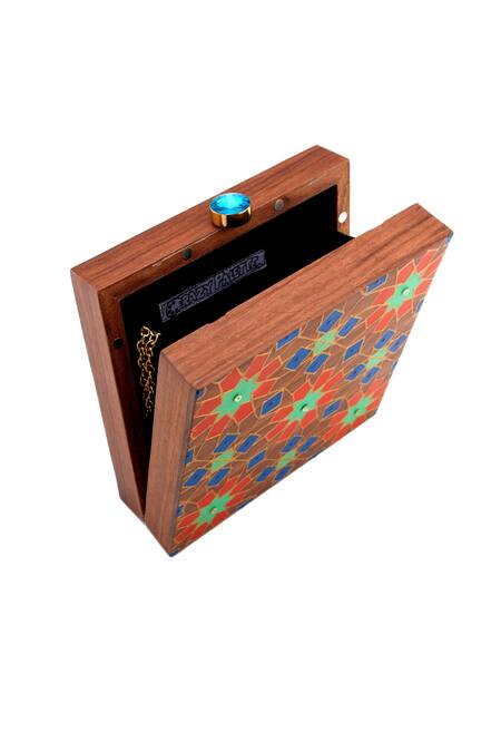 Crazy Palette Brown Hand Painted Wooden Box Clutch 4