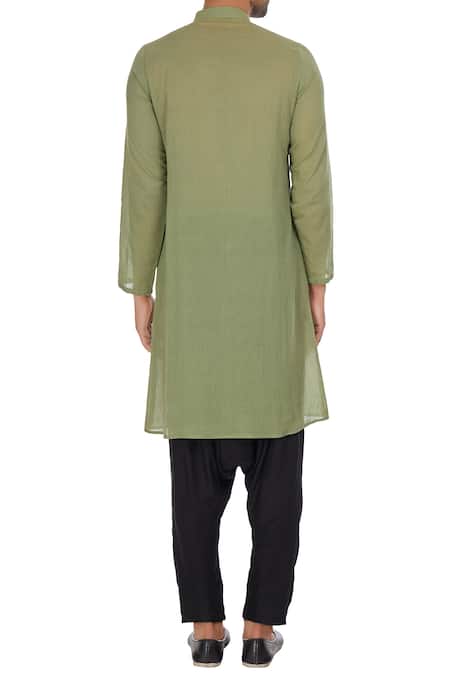Bohame Green mulmul cowl pleated layer kurta 