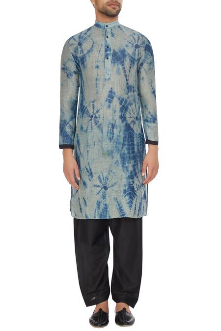 Shop_Bohame_Black Raw Silk Nehru Jacket With Tie-dye Kurta And Pants_Online_at_Aza_Fashions
