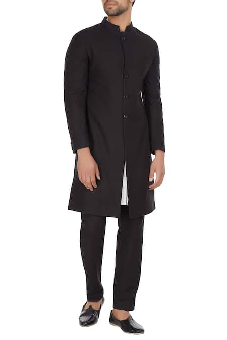 Bohame Black cotton sherwani with kurta & pants 