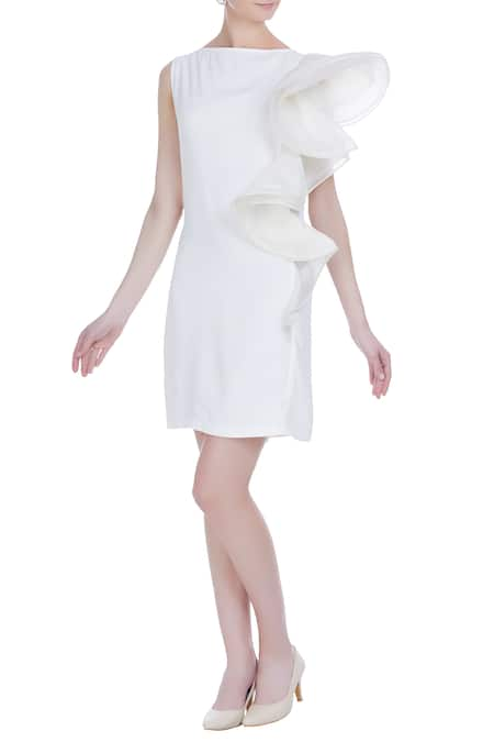 Varsha Wadhwa Off White Organza And Taffeta Sleeveless Ruffle Shift Dress