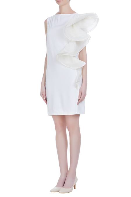 Buy Varsha Wadhwa Off White Organza And Taffeta Sleeveless Ruffle Shift Dress Online at Aza Fashions Buy_Varsha Wadhwa_Off White Organza And Taffeta Sleeveless Ruffle Shift Dress_Online_at_Aza_Fashions