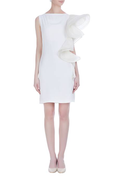 Shop Varsha Wadhwa Off White Organza And Taffeta Sleeveless Ruffle Shift Dress Online at Aza Fashions Shop_Varsha Wadhwa_Off White Organza And Taffeta Sleeveless Ruffle Shift Dress_Online_at_Aza_Fashions