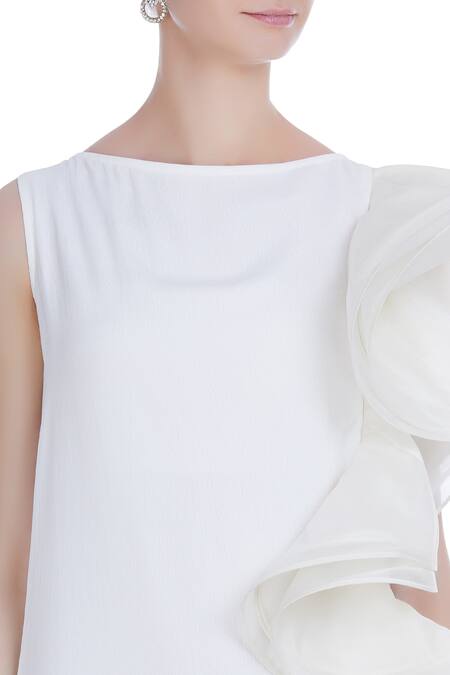 Varsha Wadhwa Off White Organza And Taffeta Sleeveless Ruffle Shift Dress at Aza Fashions Varsha Wadhwa_Off White Organza And Taffeta Sleeveless Ruffle Shift Dress_at_Aza_Fashions