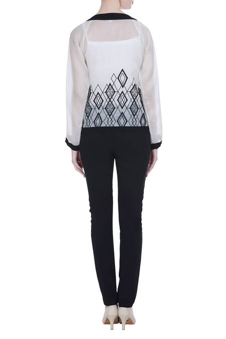 Shop Varsha Wadhwa White Organza Sheer Bomber Jacket With Applique Work at Aza Fashions Shop_Varsha Wadhwa_White Organza Sheer Bomber Jacket With Applique Work_at_Aza_Fashions