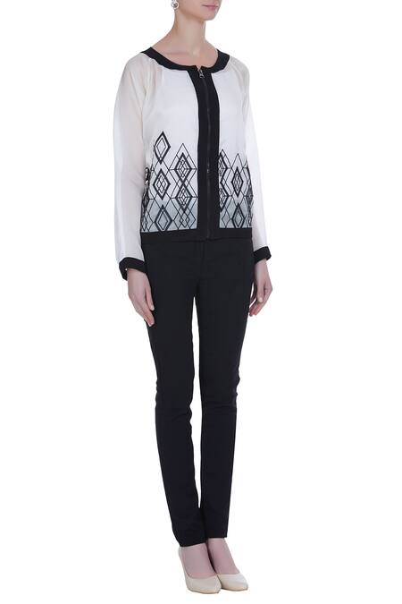 Varsha Wadhwa White Organza Sheer Bomber Jacket With Applique Work Online at Aza Fashions Varsha Wadhwa_White Organza Sheer Bomber Jacket With Applique Work_Online_at_Aza_Fashions