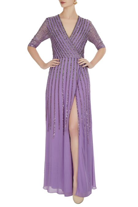Huemn Violet georgette silk embroidered gown 