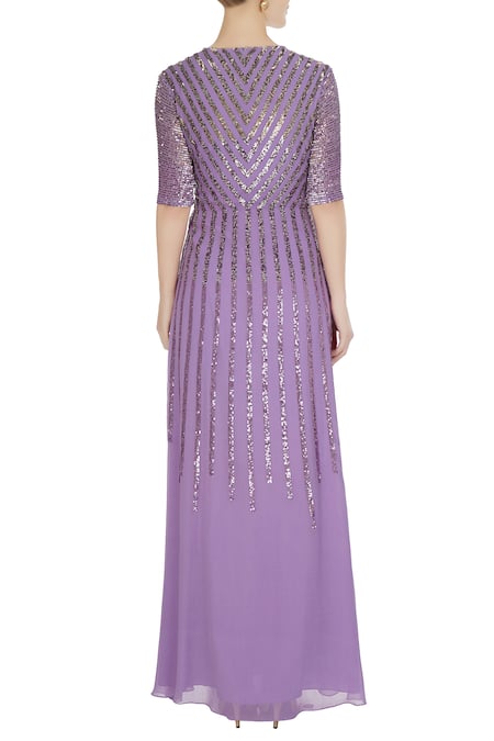 Huemn Violet georgette silk embroidered gown 