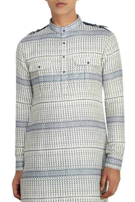 Buy_Qbik_White Pathani Kurta Salwar Set_Online_at_Aza_Fashions