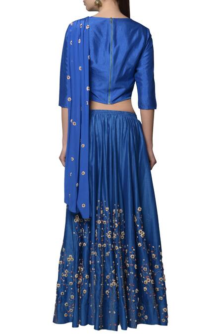 Shop 5x By Ajit Kumar Blue Embroidered Chanderi Silk Lehenga Set at Aza Fashions Shop_5x By Ajit Kumar_Blue Embroidered Chanderi Silk Lehenga Set_at_Aza_Fashions