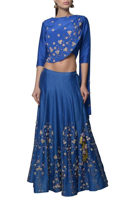 5x By Ajit Kumar Blue Embroidered Chanderi Silk Lehenga Set Online at Aza Fashions 5x By Ajit Kumar_Blue Embroidered Chanderi Silk Lehenga Set_Online_at_Aza_Fashions