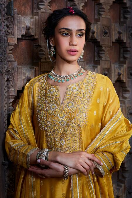 Buy Kritika Dawar Yellow , Cotton Embroidery, Gota Patti Work Kurta Palazzo Set Online at Aza Fashions Buy_Kritika Dawar_Yellow , Cotton Embroidery, Gota Patti Work Kurta Palazzo Set _Online_at_Aza_Fashions