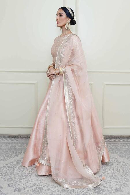 Sheetal Batra_Pink Organza, Pure Raw Round Lehenga Set_Online_at_Aza_Fashions