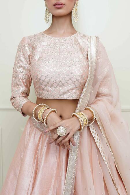 Buy_Sheetal Batra_Pink Organza, Pure Raw Round Lehenga Set_Online_at_Aza_Fashions