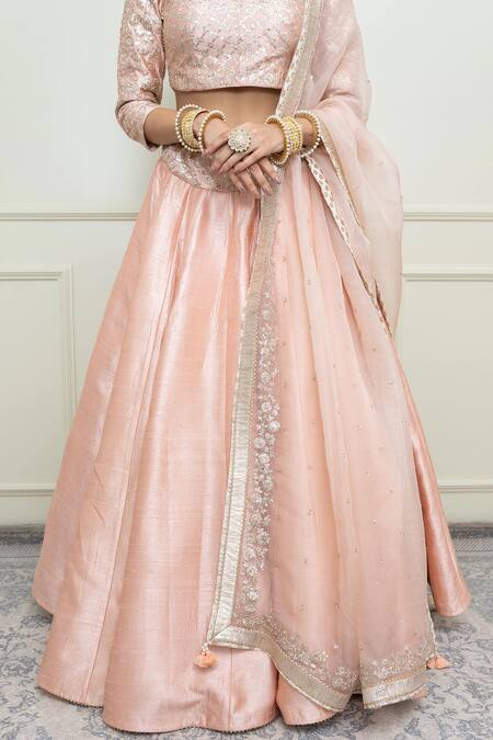 Sheetal Batra_Pink Organza, Pure Raw Round Lehenga Set_at_Aza_Fashions
