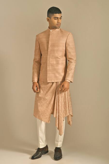 Buy_Dhruv Vaish_Pink Silk Bandhgala _Online_at_Aza_Fashions