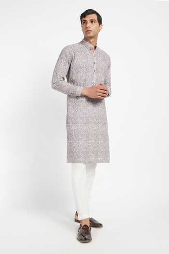 Rabani & Rakha_Purple Kurta Crepe Pant Cotton Silk Printed Set _Online_at_Aza_Fashions