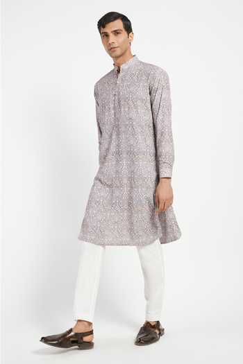Buy_Rabani & Rakha_Purple Kurta Crepe Pant Cotton Silk Printed Set _Online_at_Aza_Fashions