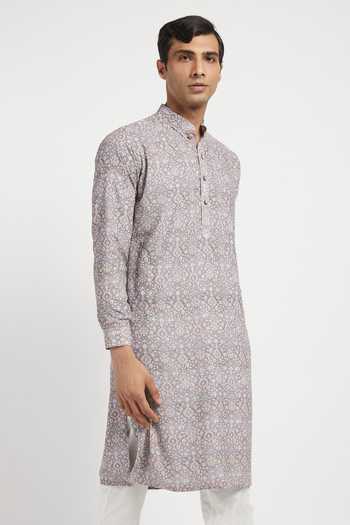 Shop_Rabani & Rakha_Purple Kurta Crepe Pant Cotton Silk Printed Set _Online_at_Aza_Fashions