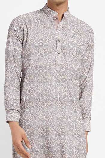 Rabani & Rakha_Purple Kurta Crepe Pant Cotton Silk Printed Set _at_Aza_Fashions
