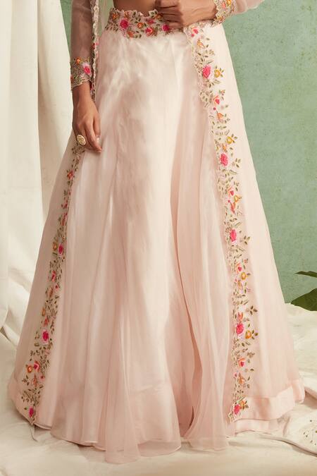 Buy Priyanka Jain Pink Organza, Chanderi V Neck Jacket And Lehenga Set Online at Aza Fashions Buy_Priyanka Jain_Pink Organza, Chanderi V Neck Jacket And Lehenga Set _Online_at_Aza_Fashions