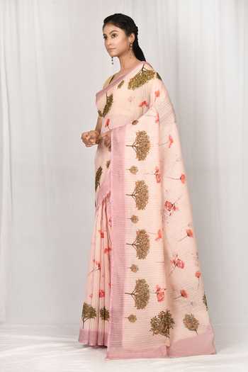 Nazaakat By Samara Singh Pink Tree Motif Banarasi Silk Saree Online at Aza Fashions Nazaakat By Samara Singh_Pink Tree Motif Banarasi Silk Saree_Online_at_Aza_Fashions