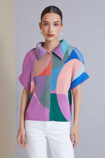 Scarlet Sage_Purple 100% Polyester Abstract Oversize Collar Tristan Print Shirt_Online_at_Aza_Fashions